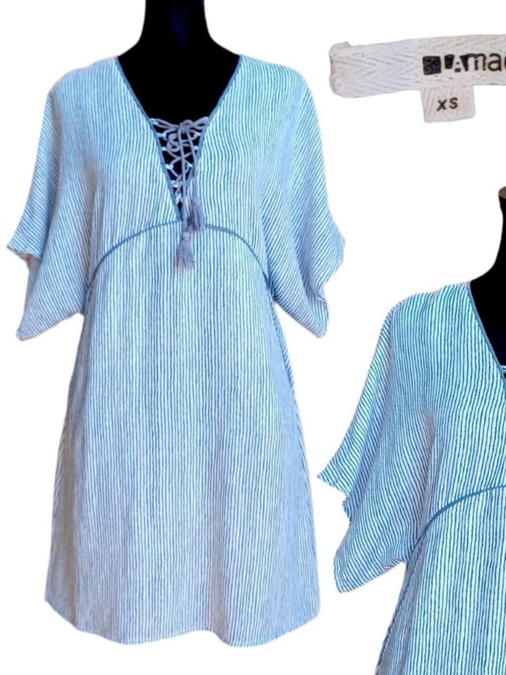 Striped lace-up boho dress